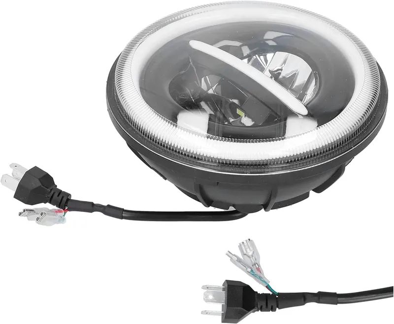 Универсален 7 инча 18см ЛЕД LED фар лампа халоген 12V-24V къси/дълги с DRL дневни светлини мигач бяло-жълто 7500lm за АТВ джип мотоциклет камион трактор и др. - 9