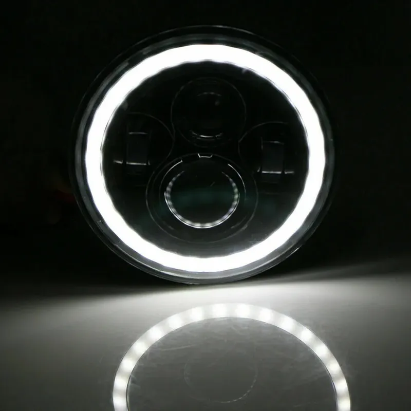 Универсален 7 инча 18см ЛЕД LED фар лампа халоген 12V-24V къси/дълги с DRL дневни светлини мигач бяло-жълто 6500lm за АТВ джип мотоциклет камион трактор и др. - 9
