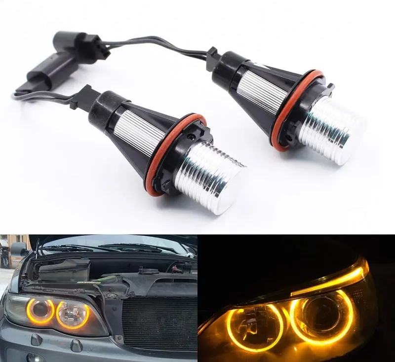 Комплект от 2 броя LED крушки Angel Eyes ангелски очи 12V-24V цвят жълт за BMW с Canbus без грешки - 9