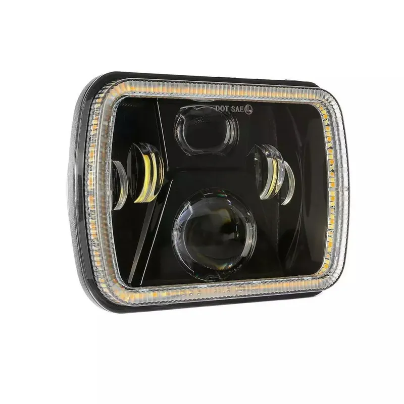 Универсален 60W ЛЕД LED фар лампа халоген 12V-24V къси/дълги с DRL дневни светлини мигач бяло-жълто 20 x 14cm за АТВ джип мотоциклет камион трактор и др. - 9