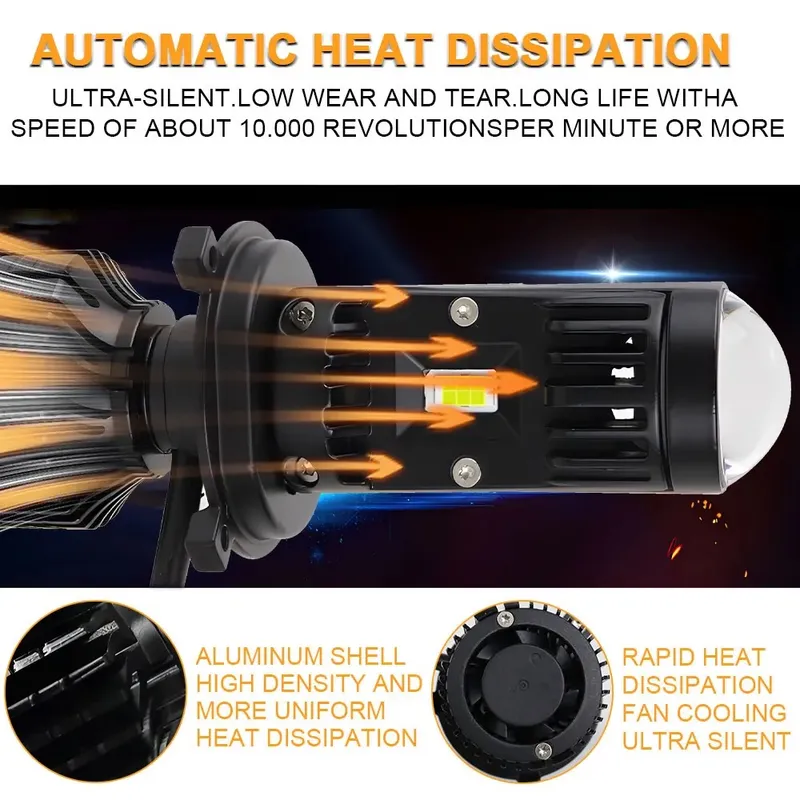 Комплект LED крушки с лупа, Y10 H4, 200%, 60W 6400LM, 6000K, 360° Canbus без грешки – 12V - 9