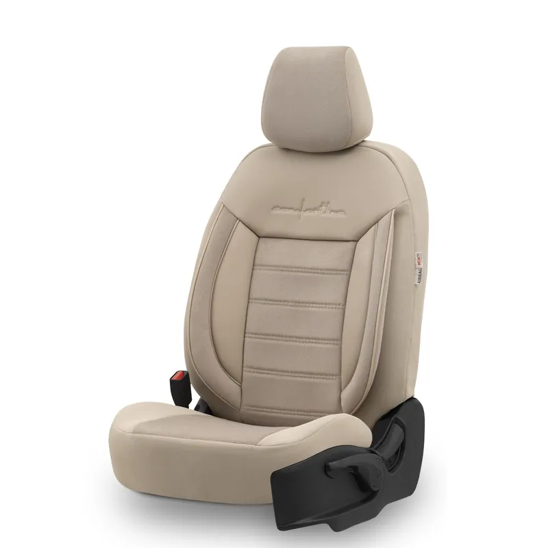 Комплект Луксозна Тапицерия OTOM текстил с еко кожа COMFORT LINE Design – Бежова с бежов шев, за Предни и Задни Седалки - 9
