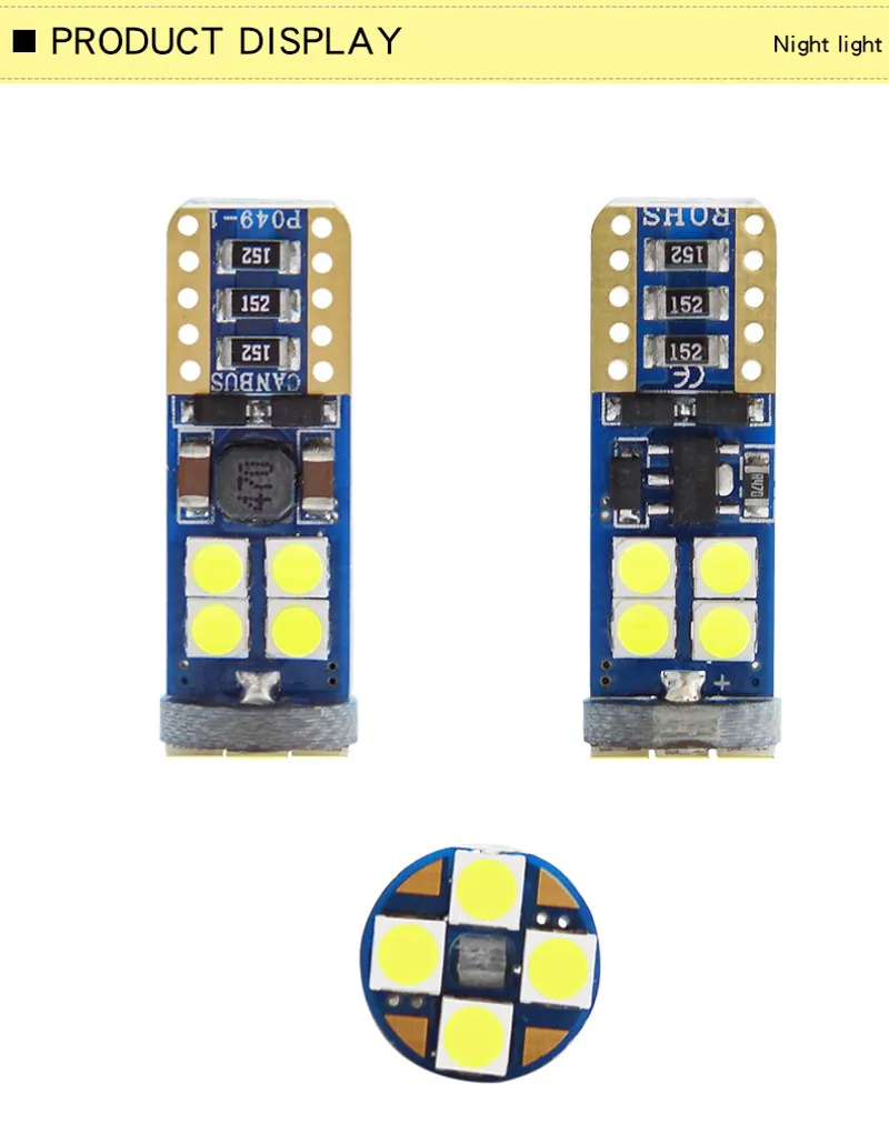 Комплект от 2 броя T10 Led крушки в блистер 12 SMD светодиода, W5W, Canbus, 12V - 24V , бяла светлина 6000K - 9