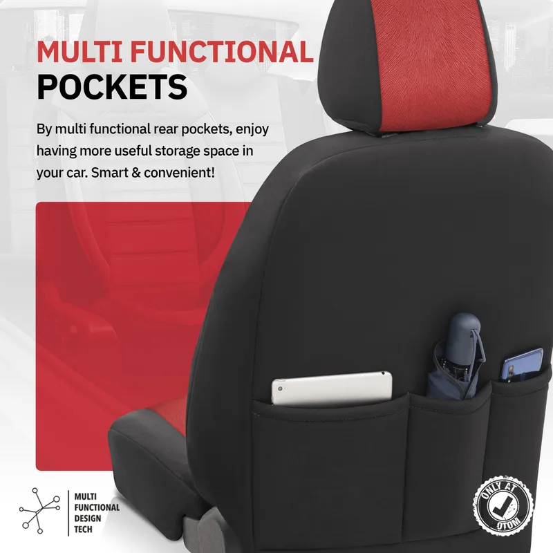 Комплект Луксозна Тапицерия OTOM текстил с еко кожа COMFORT LINE Design – Червено-Черна с червен шев, за Предни и Задни Седалки - 9