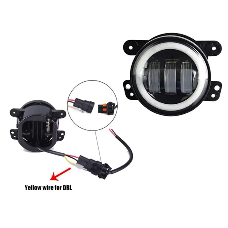 Комплект от 2 броя 4 инча 9.8cм ЛЕД LED фар лампа халоген 12V-24V с DRL дневни светлини мигач бяло-жълто за Jeep Dodge Chrysler Peugeot Ford CITROËN Opel Dacia Jaguar PORSCHE Suzuki Nissan RENAULT - 9