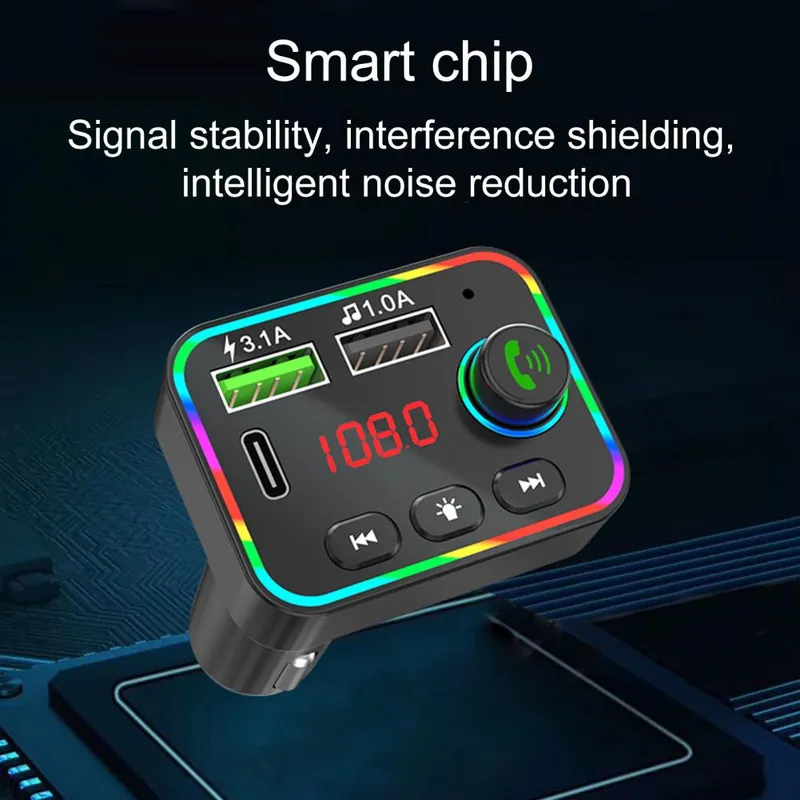 FM радио трансмитер зарядно телефон HZ-BT-F4, 87.5 MHz до 108.0 MHz Bluetooth 2x USB черен с подсветка 12V - 24V - 9