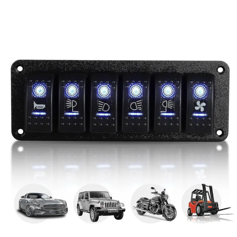 Панел за вграждане с 5 бутона ON-OFF универсални 12-24V за LED светлини бар фарове лебедки лампи за кола камион каравана джипове лодка и др. - 9