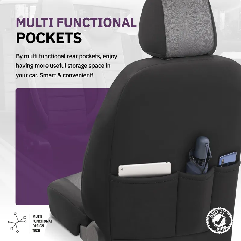 Комплект Луксозна Тапицерия OTOM текстил с еко кожа COMFORT LINE Design – Сиво-Черна със сив шев, за Предни и Задни Седалки - 9