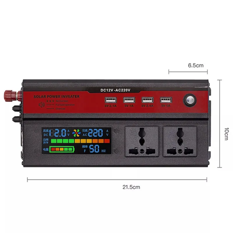 Инвертор преобразувател 12V към 220V с цифров дисплей, пикова мощност 5000W / реална 1200W - 9