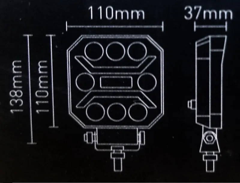 Универсална мощна LED ЛЕД диодна лампа халоген бяла светлина 27W 12V - 24V за камион трактор ролбар АТВ джип земеделски и селскостопански машини и др. 110 x 110 x 37 mm E-mark E9 - 10