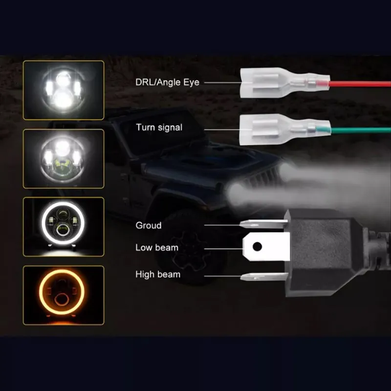 Универсален 7 инча 18см ЛЕД LED фар лампа халоген 12V-24V къси/дълги с DRL дневни светлини мигач бяло-жълто 6500lm за АТВ джип мотоциклет камион трактор и др. - 10
