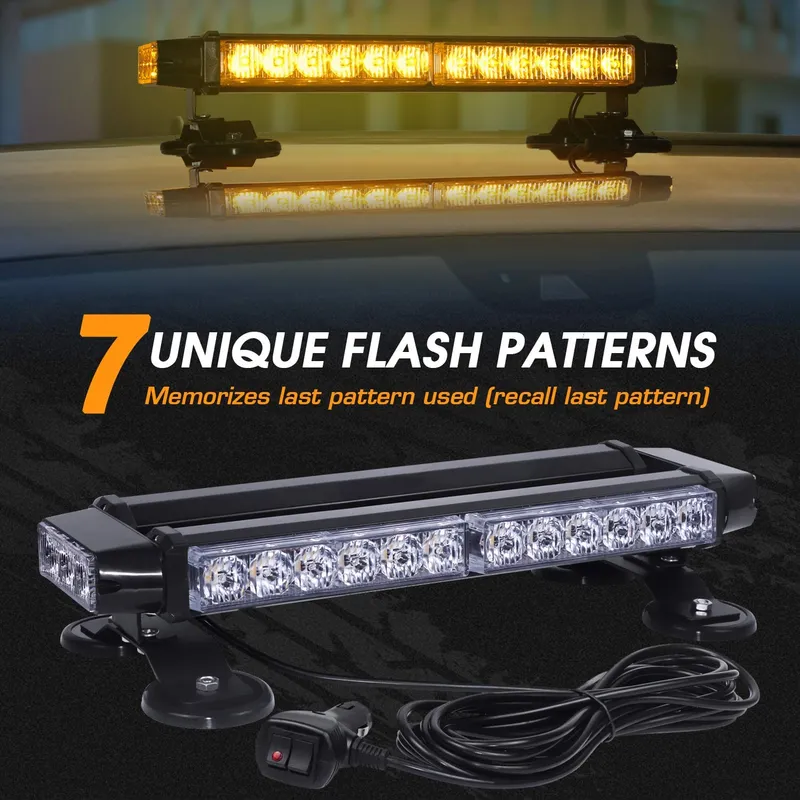 30 LED Двустранна Аварийна Сигнална Лампа Блиц Маяк с Магнити За Пътна Помощ Платформа Снегорин 12-24V със 7 режима на работа Жълта 39.5 cm. - 10