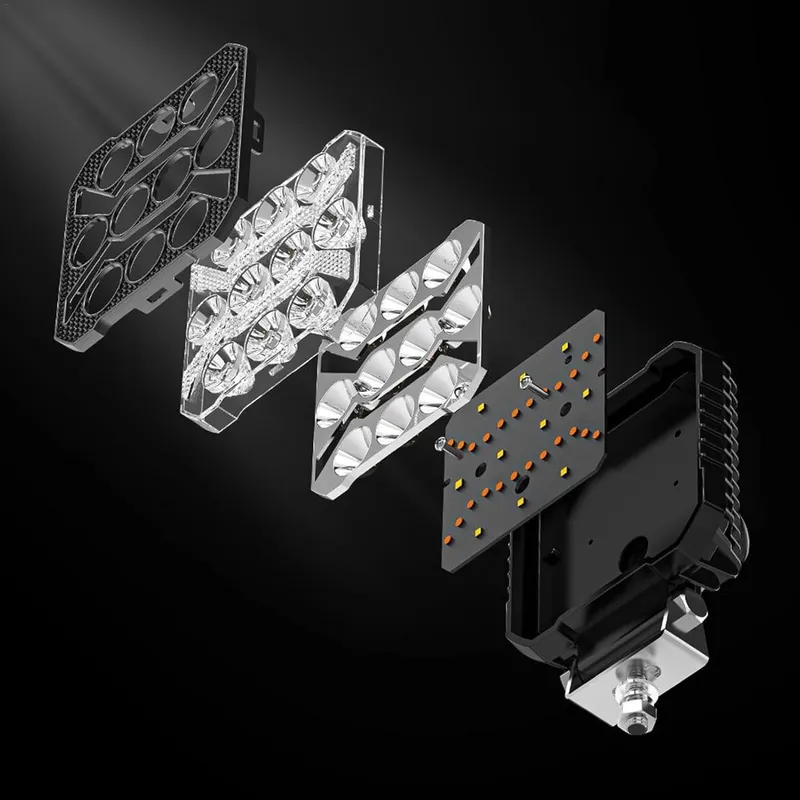 Универсален LED халоген халоген с бяла светлина и оранжева DRL - 10 диода, 1700 lm, 17 W, 12V-24V, IP68, 7 режима на работа, стробоскопичен режим и динамичен мигач - 10