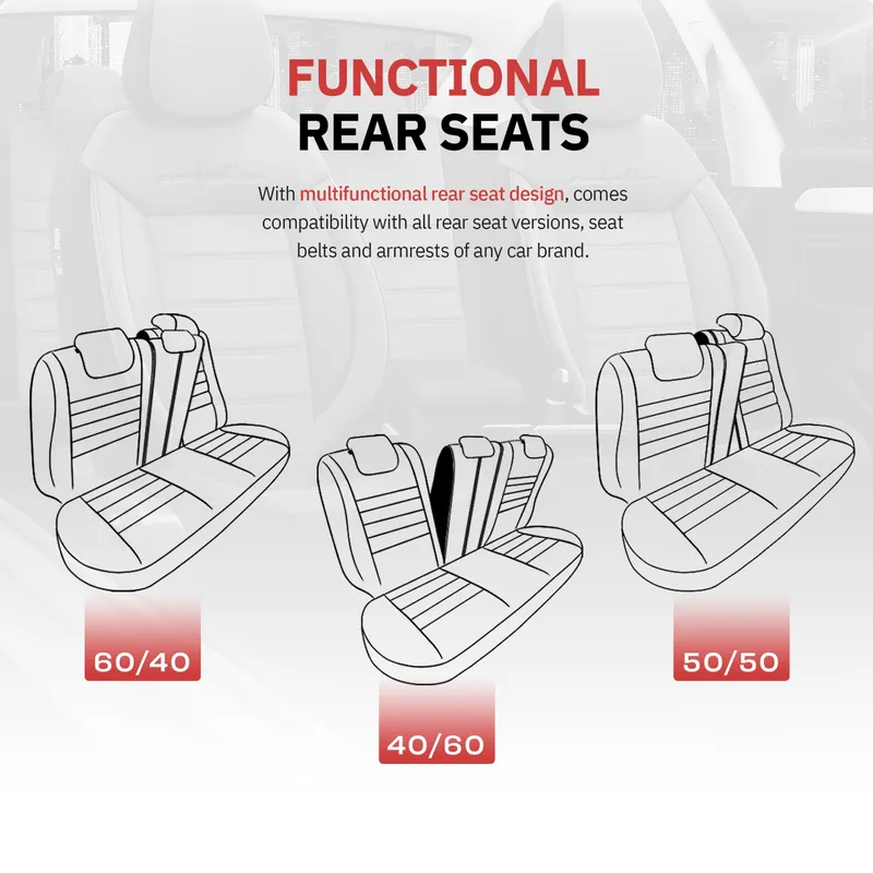 Комплект Луксозна Тапицерия OTOM текстил с еко кожа COMFORT LINE Design – Червено-Черна с червен шев, за Предни и Задни Седалки - 11