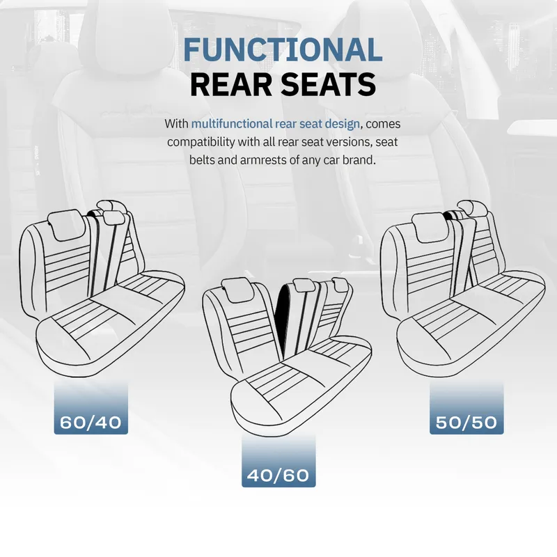 Комплект Луксозна Тапицерия OTOM текстил с еко кожа COMFORT LINE Design – Черна с бял шев, за Предни и Задни Седалки - 12