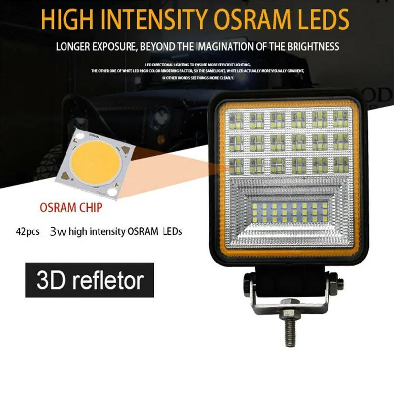 126W LED Диоден Фар Работна Бяла Жълта Светлина Габарит Мъгла Лампа 12V 24V 3030 Лумена - 12