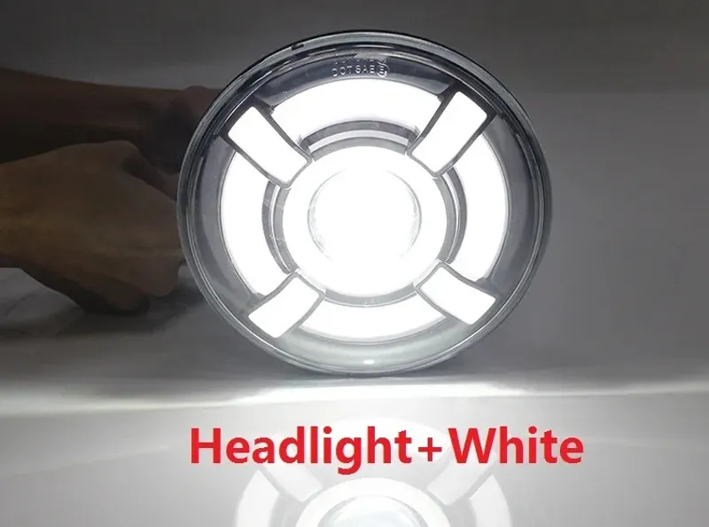 Универсален 7 инча 18см ЛЕД LED фар лампа халоген 12V-24V къси/дълги с DRL дневни светлини мигач бяло-жълто 4800lm за АТВ джип мотоциклет камион трактор и др. - 12