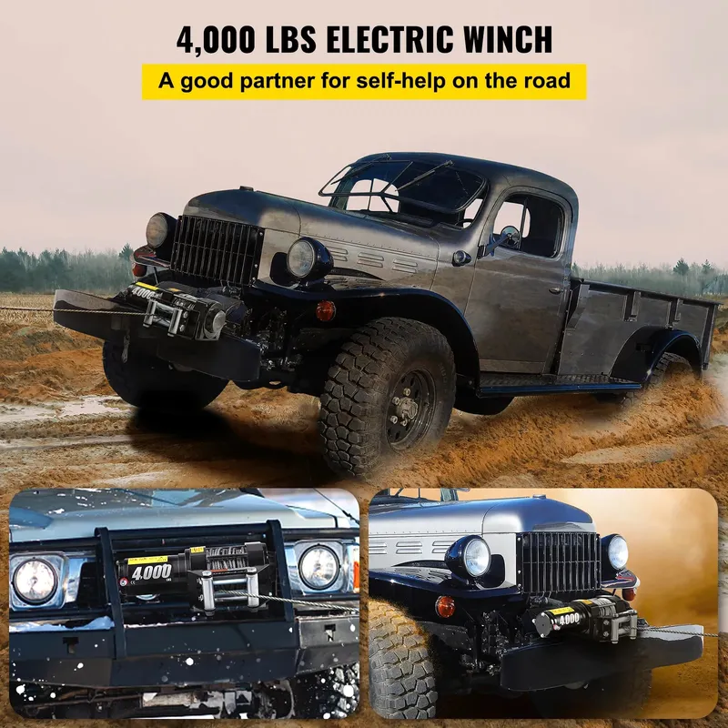 Електрическа лебедка 4000LBS 1820кг 12V с дистанционно за теглене на автомобили джипове пътна помощ и др. - 12