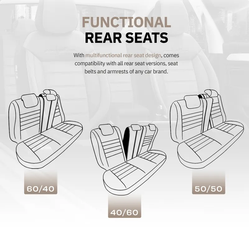Комплект Луксозна Тапицерия OTOM текстил с еко кожа COMFORT LINE Design – Бежово-Черна с бежов шев, за Предни и Задни Седалки - 13