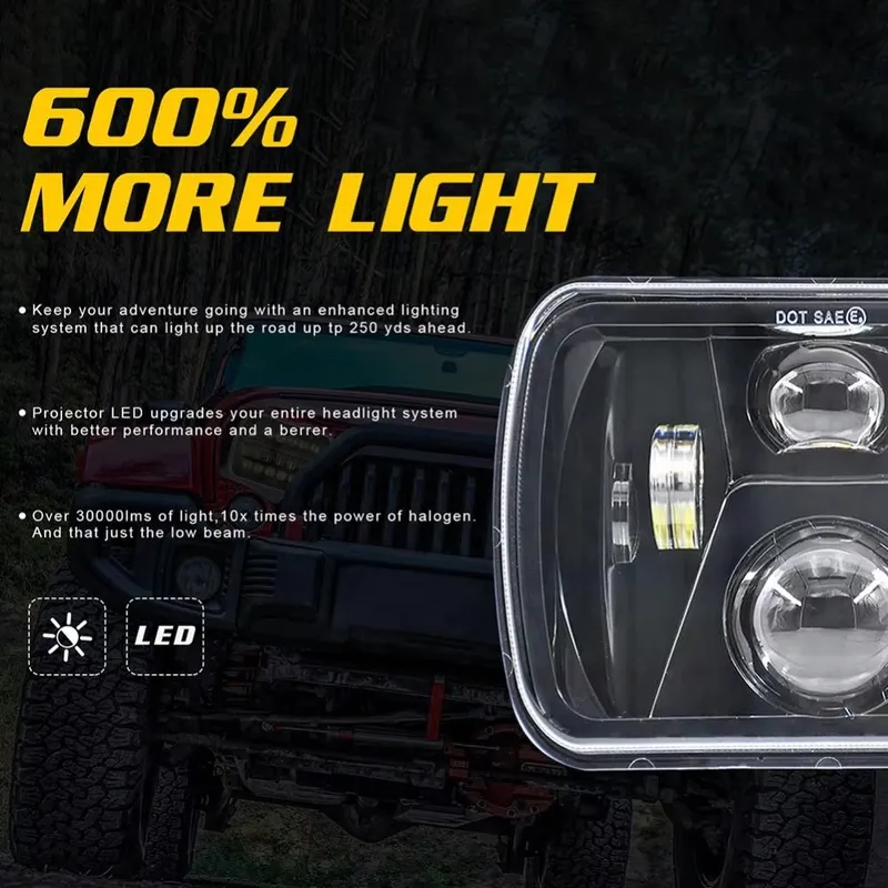 Комплект от 2бр. универсален 45W ЛЕД LED фар лампа халоген 12V-24V къси/дълги 20 x 14cm за АТВ джип мотоциклет камион трактор и др. - 15