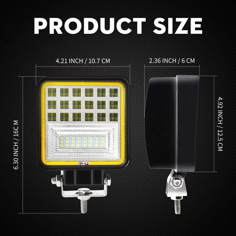 126W LED Диоден Фар Работна Бяла Жълта Светлина Габарит Мъгла Лампа 12V 24V 3030 Лумена - 17