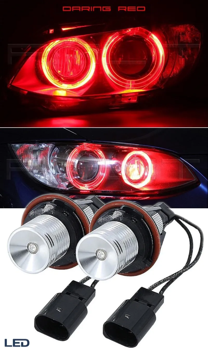 Комплект от 2 броя LED крушки Angel Eyes ангелски очи 12V-24V цвят червен за BMW с Canbus без грешки - 0