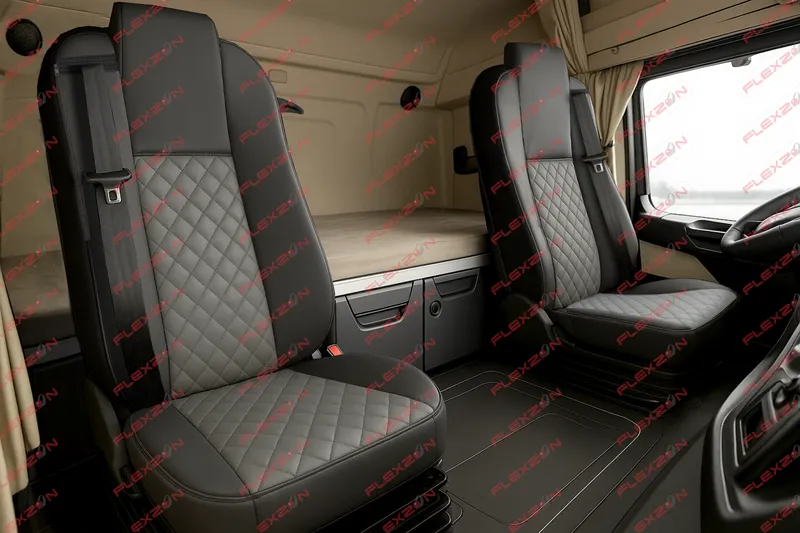 Комплект 1+1 тапицерия от еко кожа за MERCEDES ACTROS MP4 EURO 6 2015-2021 - сиво-черно - 0