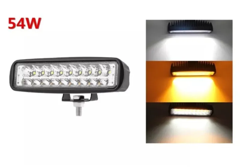 Универсален 54W Лед LED Халоген Фар Работна Лампа 12V - 24V с мигач бяло - оранжева светлина за автомобил офроуд бус ван камион - 0