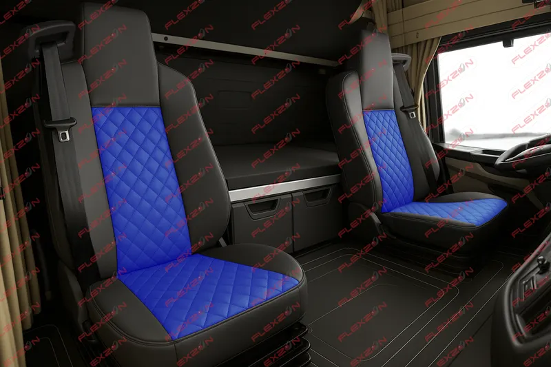 Комплект 1+1 тапицерия от еко кожа за MAN TGX EURO 6 2021+ - синьо-черно - 0