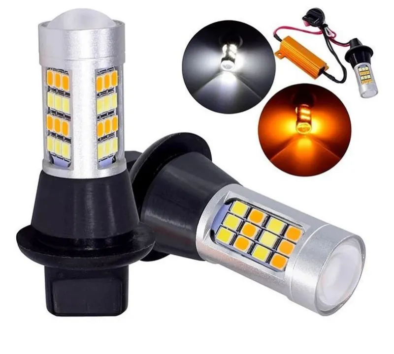 Комплект от 2броя LED диодни DRL дневни светлини с вграден мигач 12V 8W S25/1156/BA15S/P21W Can Bus без Грешки - 0