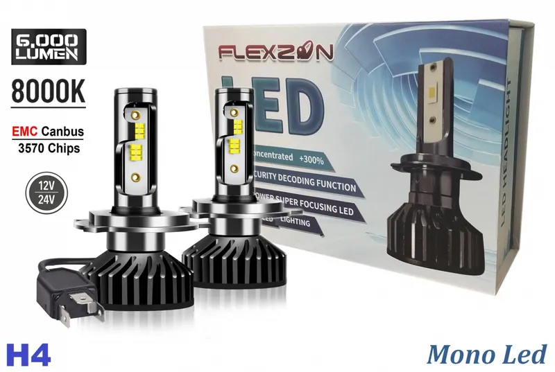 Комплект Умалени Мини LED Диодни Крушки H4 12V 50W 12000lm Mono LED +300% За Фарове Canbus без грешки къси/дълги - 0