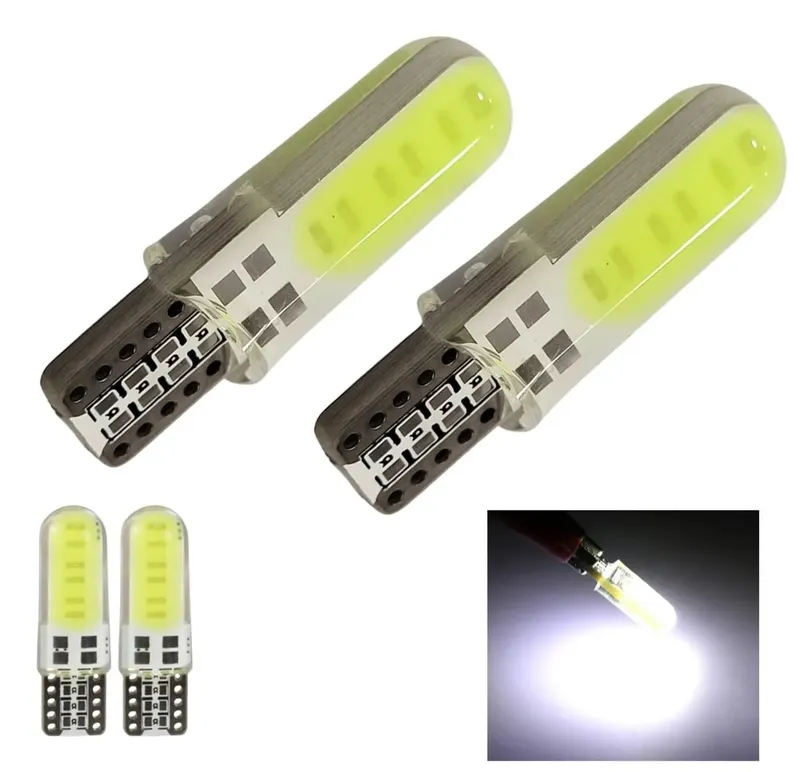 Комплект от 2 броя LED Лед Диодни Крушки за Габарит T10 W5W – COB LED, студено бяла светлина 6000K, 12V, CANBUS без грешки със силиконово покритие - 0