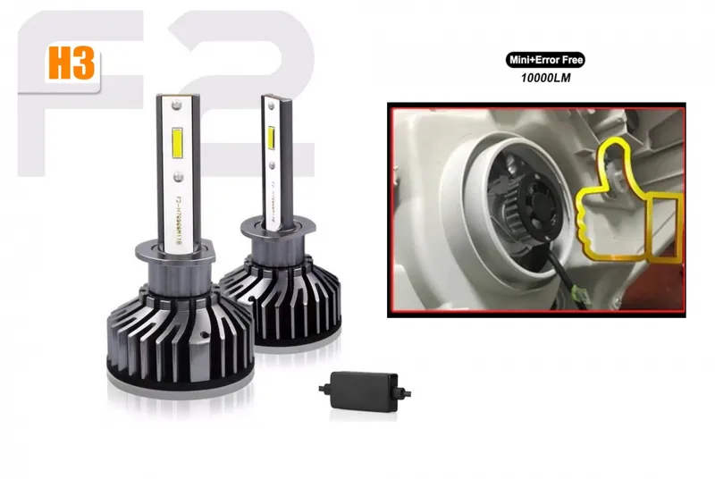 Комплект Умалени Мини LED Крушки F2 H3 12V 24V 72W 10000lm За Фарове Can Bus без Грешки - 0