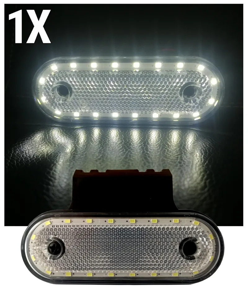 LED Диоден Габарит, Маркер, Токос Със Стойка, Бял, 20 Диода, 12V - 24V За Камион, Бус, Ван, Ремарке, Каравана, Платформа - 0