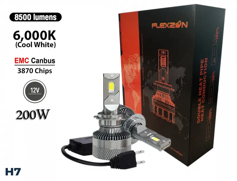 Комплект LED крушки H7 12V 200W 17000lm за фарове Canbus без грешки 6000К - 0