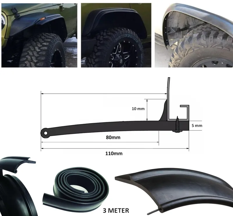 Гумен Разширител за Раздувки Вежди за калници за offroad офроуд джип SUV микробус автомобил 8cm x 3m черен - 0