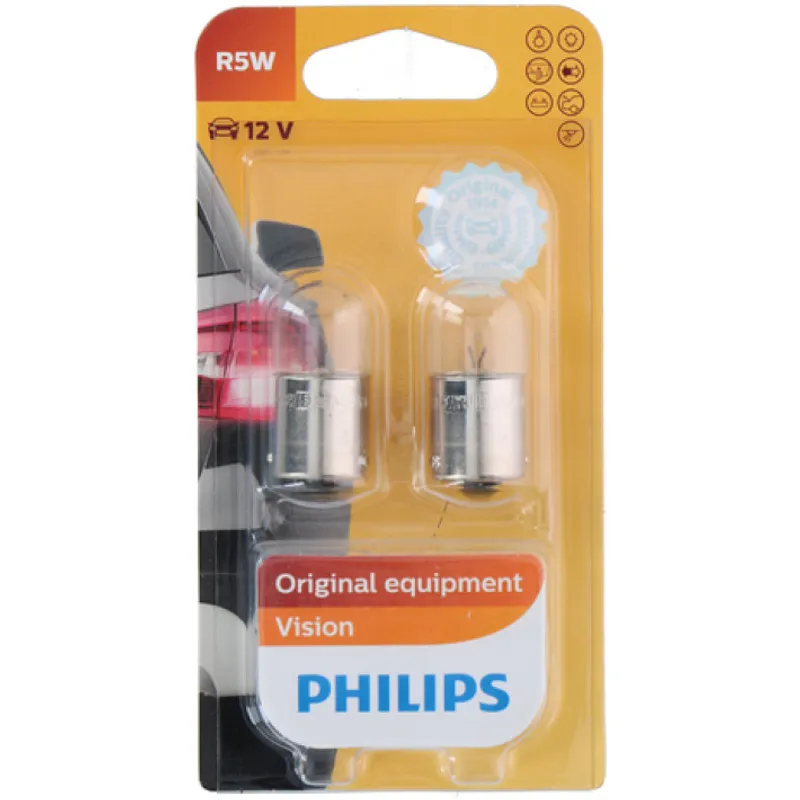 Комплект от 2 броя крушки крушка (R5W) 12V BA15S 5W в блистер бяла светлина Philips - 0