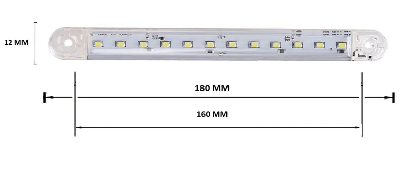 ЛЕД LED Бял Диоден Маркер Габарит Токос със 12 светодиода за камион ремарке бус ван каравана платформа 12V-24V - 0