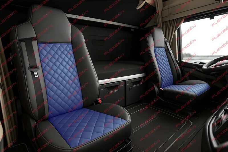 Комплект 1+1 тапицерия от еко кожа за IVECO STRALIS S-WAY 2021 - синьо-черно - 0