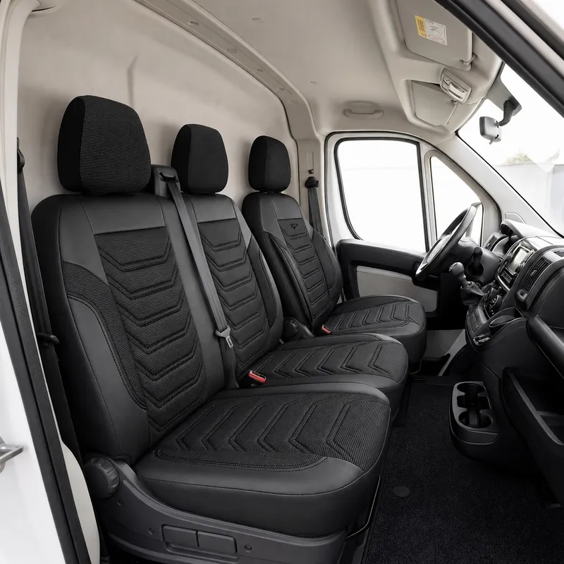 Комплект луксозна тапицерия PANDA за FORD TRANSIT CUSTOM MK1 2012-2023, Еко кожа и текстил, Черно/Сиво - 0