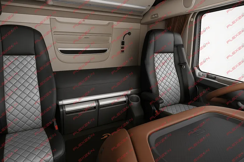 Комплект 1+1 тапицерия от еко кожа за DAF XF 106 2015-2021 - сиво-черно - 0