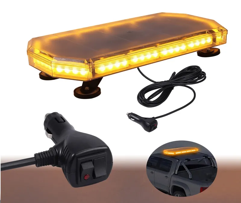 Аварийна Сигнална Лампа 60см Бар LED Блиц Маяк с Магнити 12-24V 16 режима на работа Жълта За Пътна Помощ Платформа Снегорин Багер Бус Ван и др. - 0