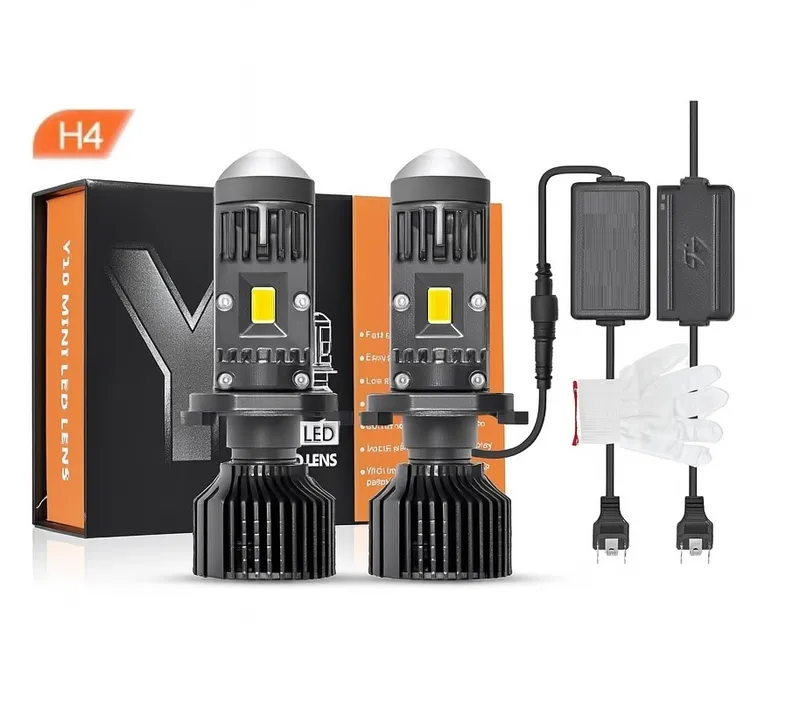 Комплект LED крушки с лупа, Y10 H4, 200%, 60W 6400LM, 6000K, 360° Canbus без грешки – 12V - 0