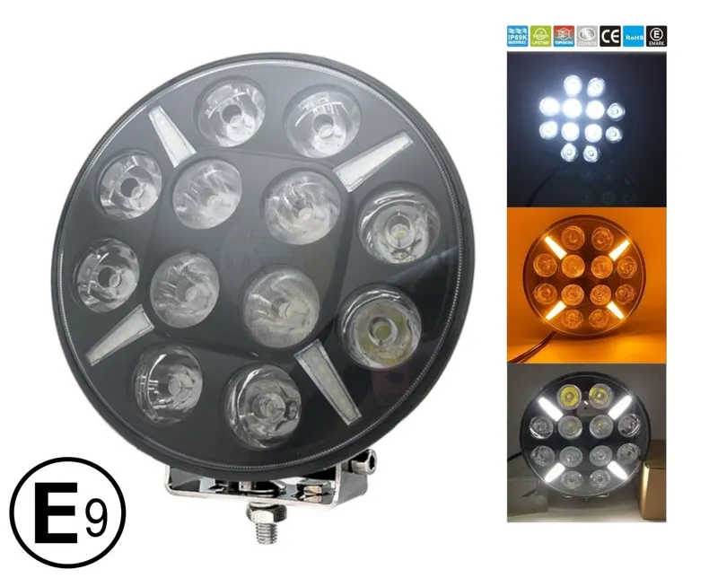 LED Диоден Халоген Dark knight Фар с DRL бяло - жълто оранжев габарит Ø 218мм 12V - 24V E-mark E9 за Джип Камион Трактор Багер Земеделски Машини и др. - 0