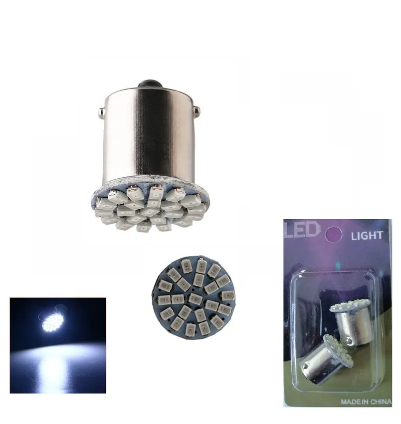 2 броя LED Крушки, 22 SMD BA15S 1156 (PY21W) 24V Блиц-Мигащи Бяла Светлина Срещуположни пинове (180°) в Блистер - 0
