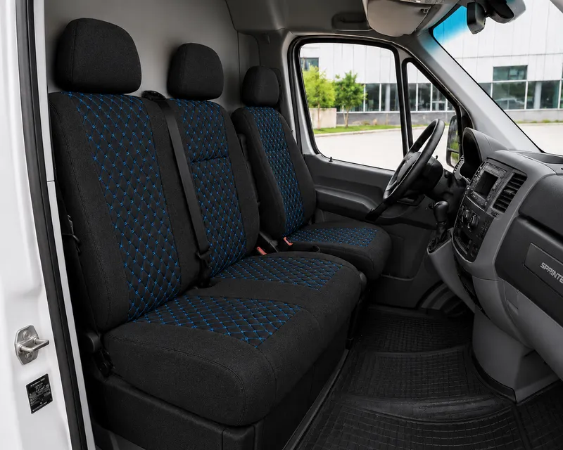 Комплект 2+1 Тапицерия за MERCEDES SPRINTER W906 2006-2018 – Текстил, Черна със син шев, 8 части - 0