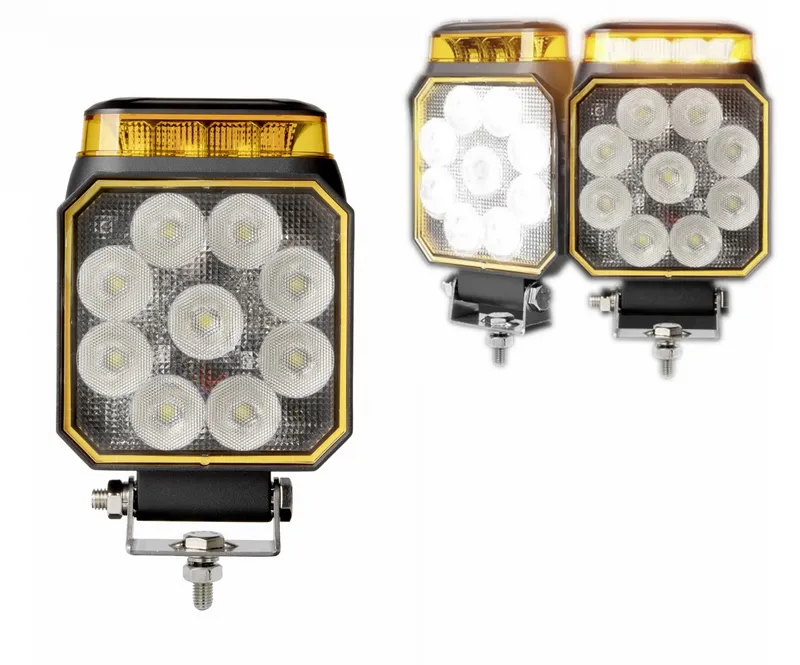 Диоден Лед LED халоген фар 14W бяла светлина + аварийна сигнална блиц оранжева светлина 12V - 24V - 0