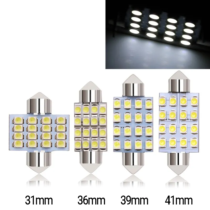 LED Лед Диодни Крушки, 16 SMD 5050 , 31мм, 36мм, 39мм, 41мм, 12V, Бяла Светлина - 0