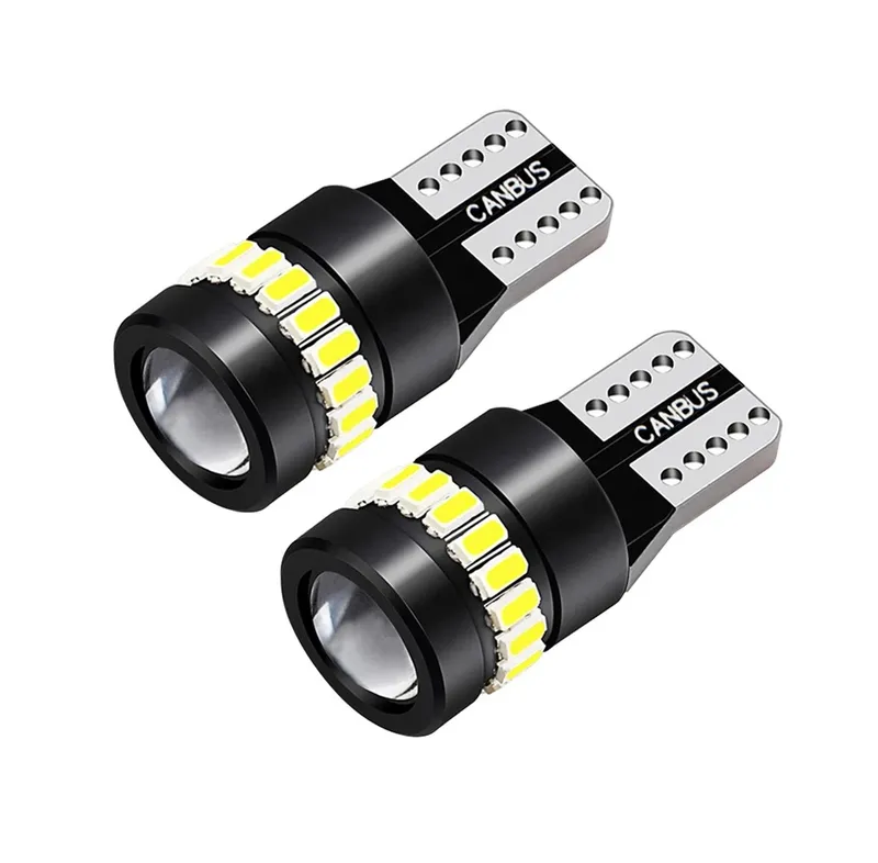 Комплект от 2 броя LED Лед Диодни Крушки За Габарит T10 W5W – 3030 + 3014 SMD, студено бяла светлина 6000K, 12–24V, CANBUS без грешки - 0