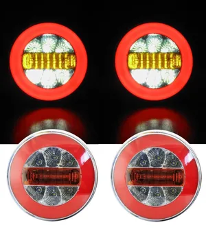 Комплект от 2 броя Кръгли LED светодиодни стопове задна светлина с неон ефект тип хамбургер 12V Ø14 см